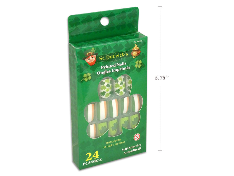 24Pk St.Patricks Day Printed Nails W-Adhesive. Colour Box.