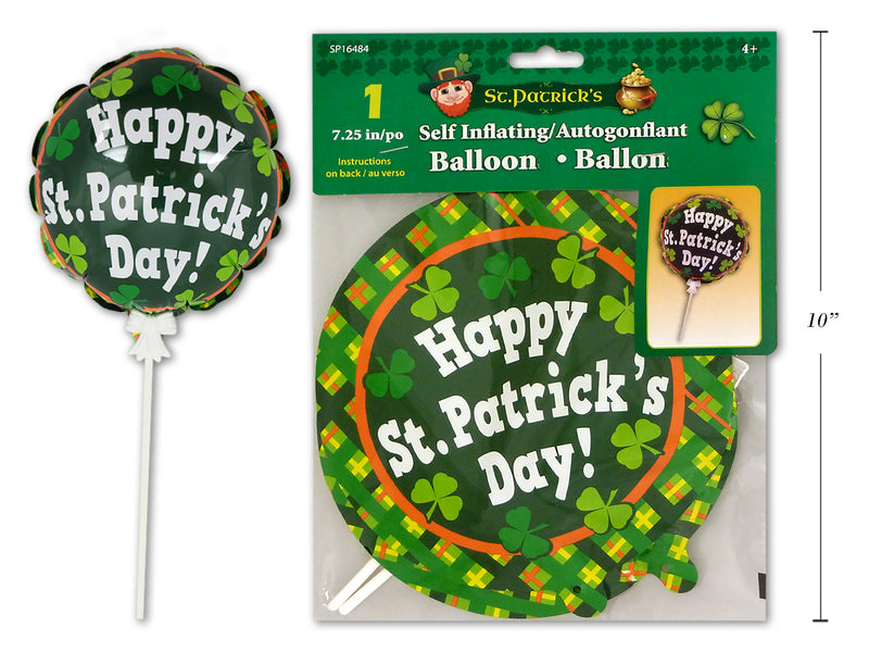 1Pk 15In Self Inflating St.Pats Balloon. 7.25In Balloon. H-C