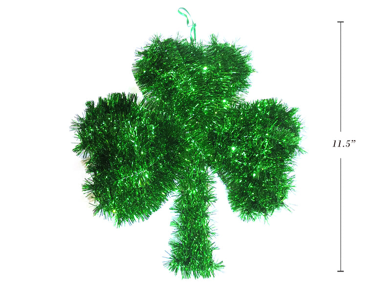 11.5In St.Patricks Day Tinsel Hanging Shamrock. Hangtag.