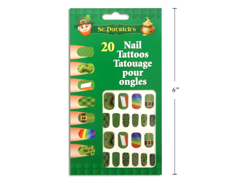 20Pk St. Patricks Day Metallic Nail Tattoos. Polybag W-Insert.