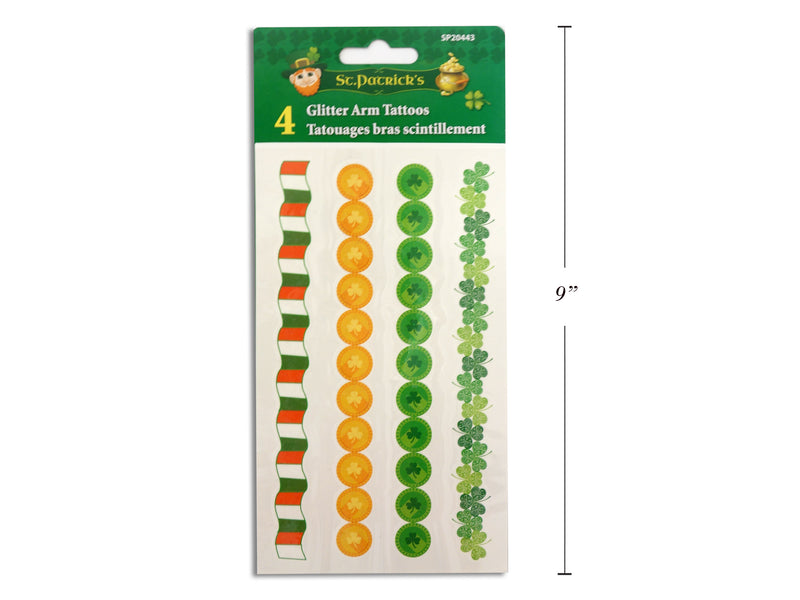 St Patricks Day Glitter Arm Tattoos 4 Pack