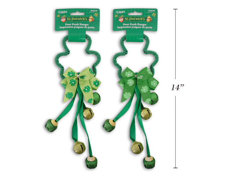 12In Rope Wired Shamrock Door Knob Hanger W-5 Glitter Bells And Bow. 2 Asst.Styles. H-C