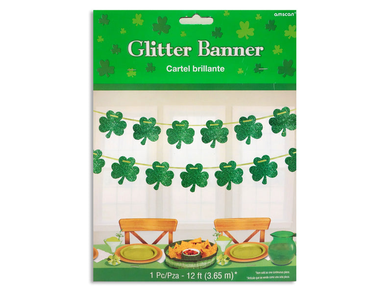 12Ft Glitter Shamrock Banner W- 13 Cutouts