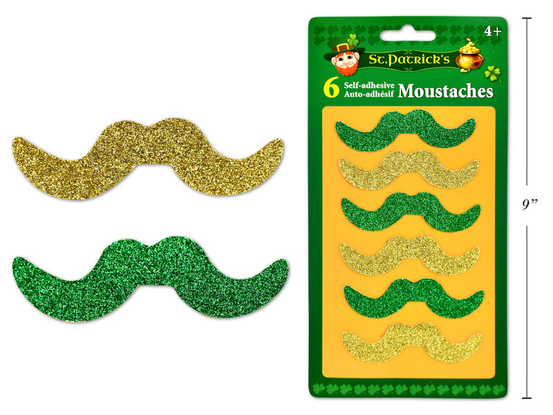 St Patricks Day Glitter Adhesive Moustaches 6 Pack