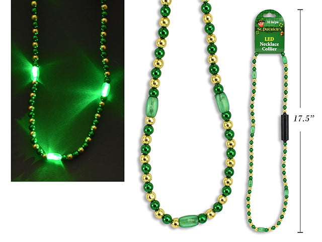 St Patricks Day Battery Operated Gold And Green Beaded Necklace