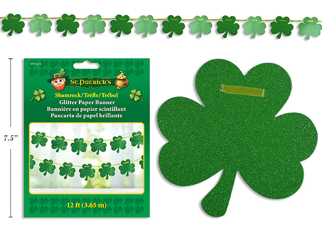 St Patricks Day Full Glitter Shamrock Paper Banner