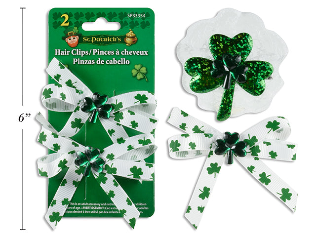 St Patricks Day Printed Ribbon Shamrock Hair Clips