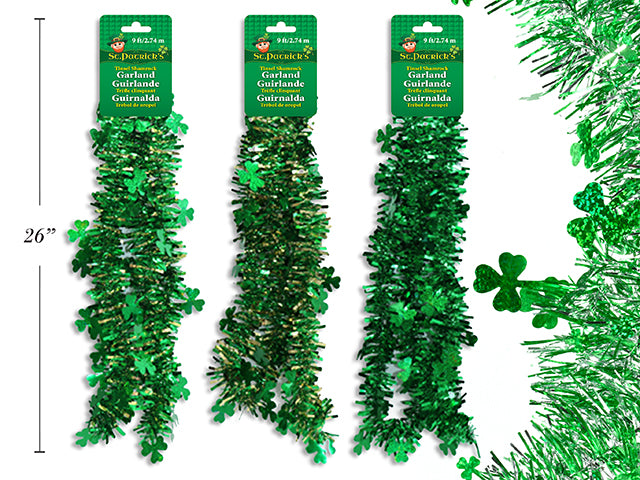 St Patricks Day Holographic Die Cut Shamrock Chunky Tinsel Garland