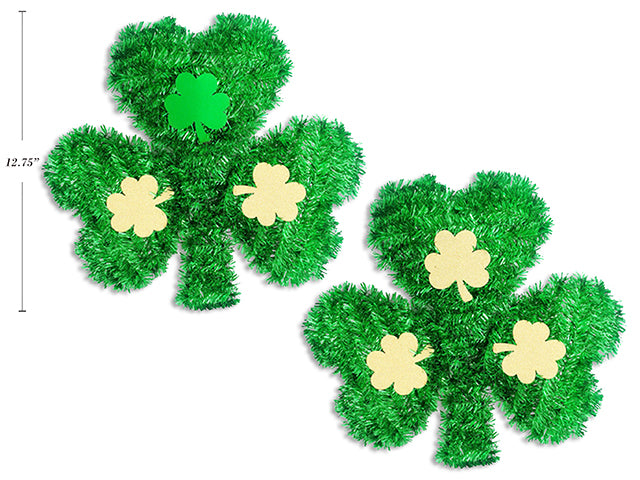 St Patricks Day Tinsel Shamrock Hanging Plaque