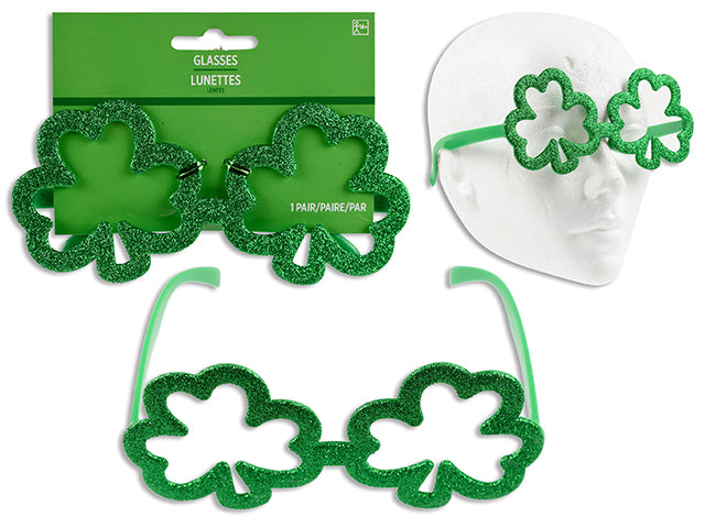 6-1/8in x 2.75in Glitter Shamrock Glasses. t.o.c.