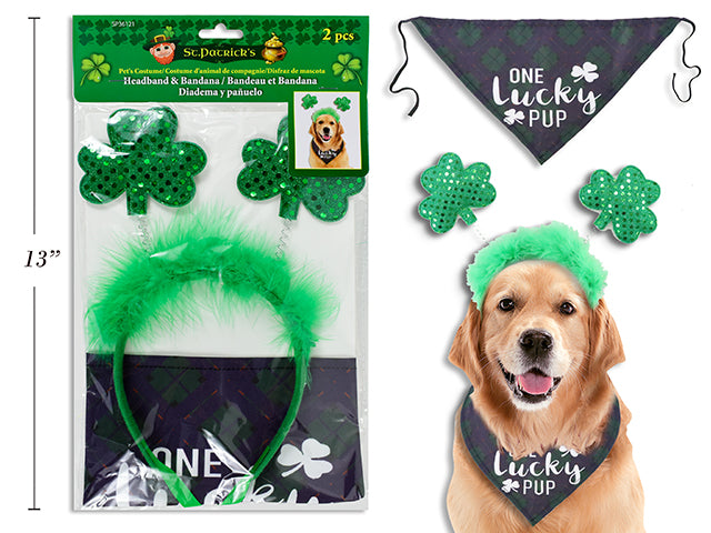 Set/2 St. Pat's Pet Costume Sequin Headband w/ Bandana. Pbh.