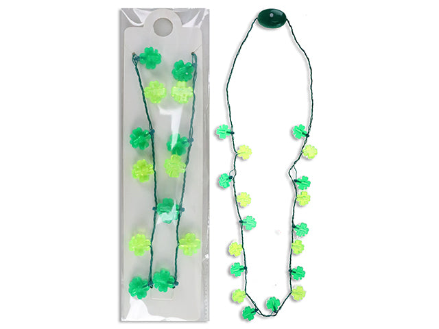 36in St.Pat's B/O 8-LED L/U Shamrock Necklace. 3 Functions. Polybag w/Insert.