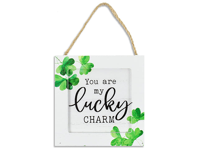 4in St. Pat's Square 2-Layered MDF Framed Border Hanging Plaque. Jute Hanger. Cht.