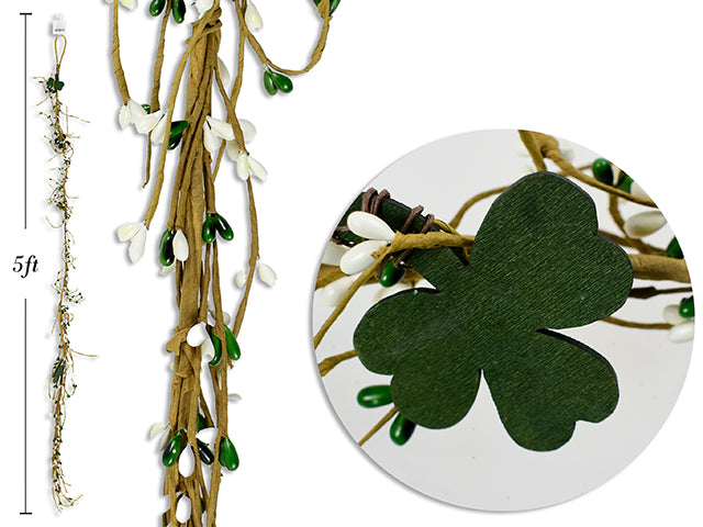 5ft St. Pat's Die Cut Wooden Shamrock + Berry Vine Garland. Wrap Header.