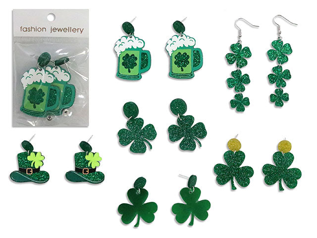 2pk St. Pat's Acrylic Earrings. 6 Asst.Styles. T.o.c.