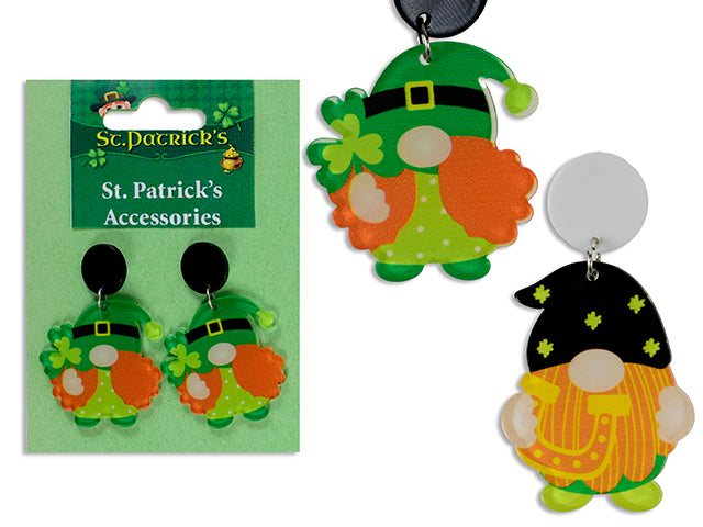 2in x 1.25in St. Pat's PVC Earrings. 2 Asst.Styles. T.o.c.