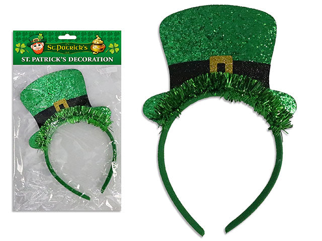 8.5in x 5.75in St. Pat's Glitter w/Tinsel Hat Headband. Pbh.