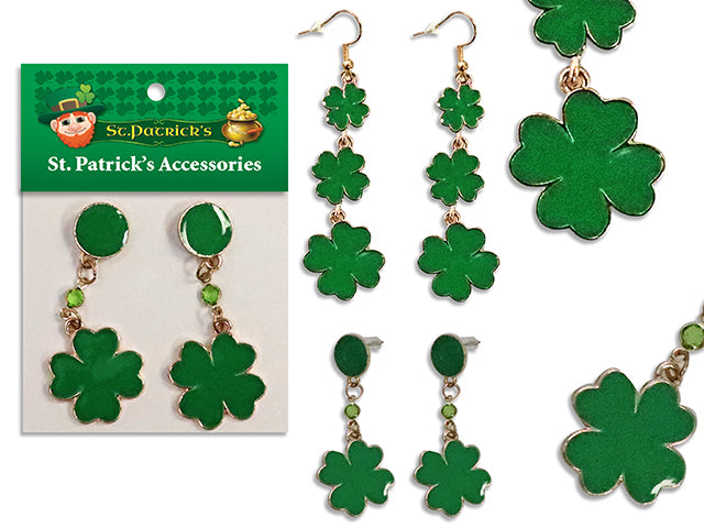 St. Pat's Metal Shamrock Dangle Earrings. 2 Asst.Styles. T.o.c.