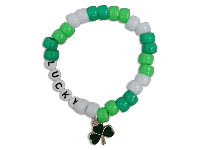 2.5in(D) St. Pat's Beaded Bracelet w/Shamrock Pendant. h/c.