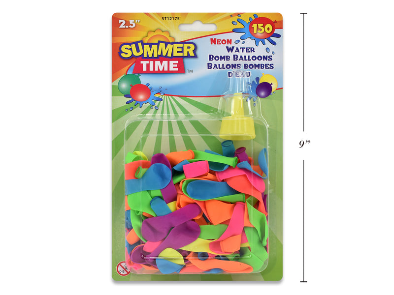 150Pk 2.5In Neon Water Bomb Balloon W-Filler. Asst. Neon Colors. B-C.