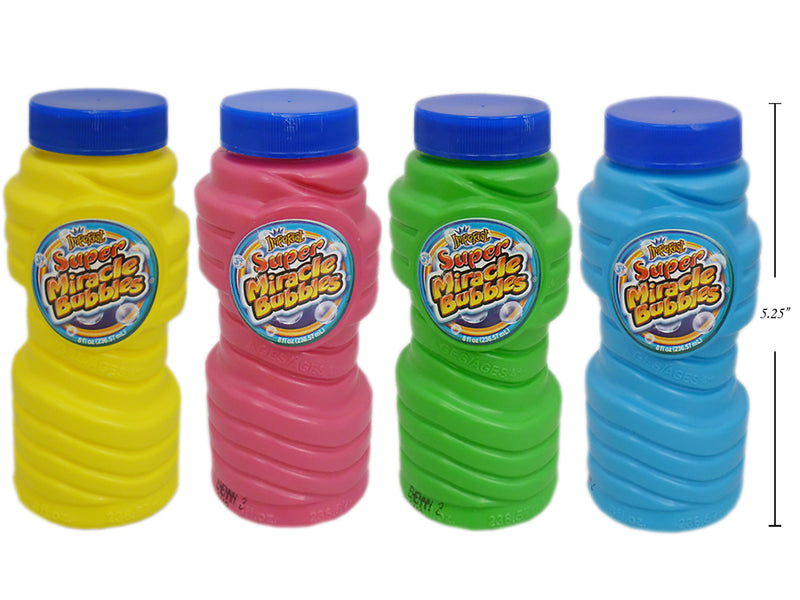 8Oz Super Miracle Bubbles. 4 Asst.Bottle Colors.