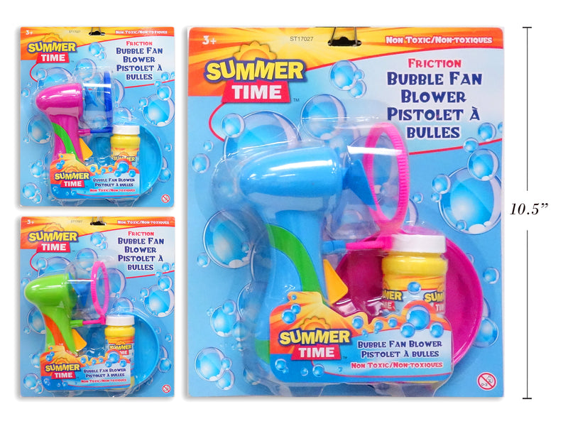 7In Friction Bubble Fan Blower. Incl: 4Oz Bubble& Tray. 3 Asst.Cols.