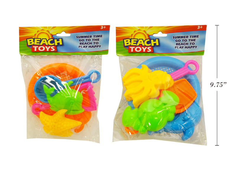 5Pcs 6.75In Sieve Beach Toy Set. 2 Asst.Styles. Pvc Bag W-Header.