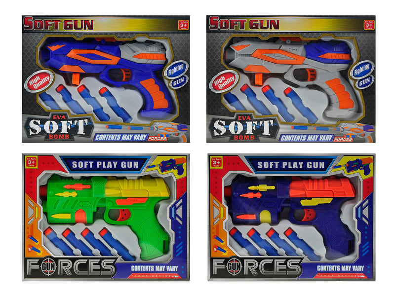 8.5In Soft Foam Suction Dart Gun. 2 Asst. Incl: 4 Suction Darts. Window Box.