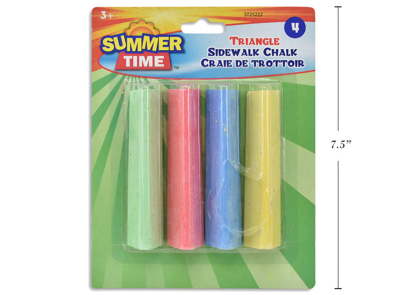 4Pk 4.25In Triangle Sidewalk Chalk Set. 4 Asst. Colours: Yellow- Blue- Pink- Green. B-C.