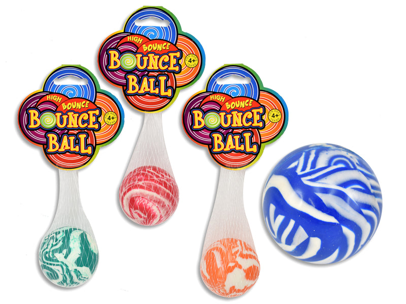 2.25in (Dia) Bounce Ball. 4 Asst. Colours. Net Bag w/ hc.