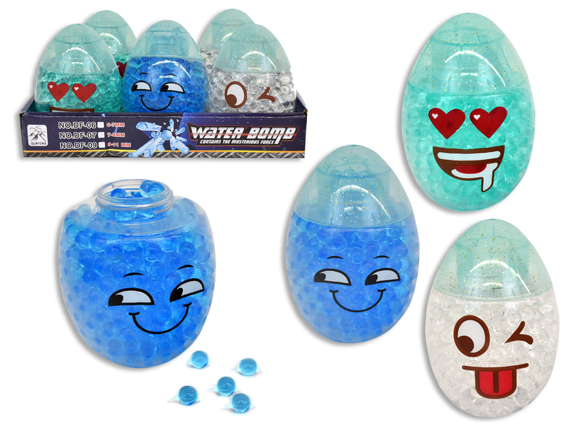 Water Beads in Emoji Plastic Egg. Egg Size: 3.75in. 3 Asst.Styles