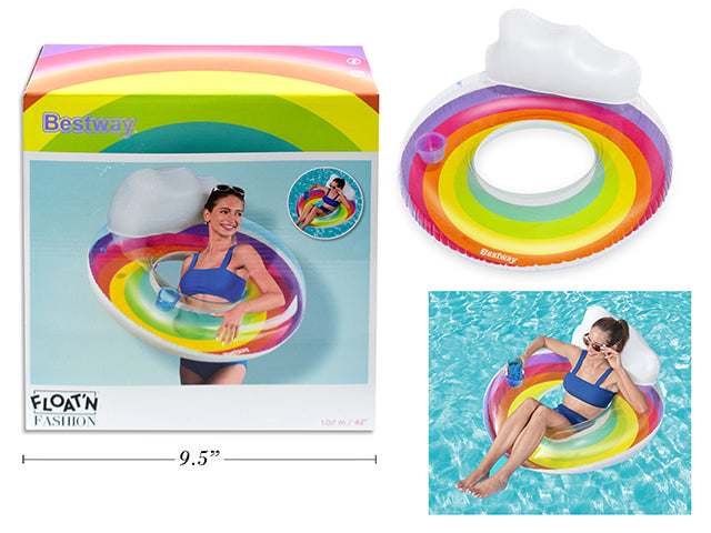 42In(D) Rainbow Swim Ring W/Headrest.