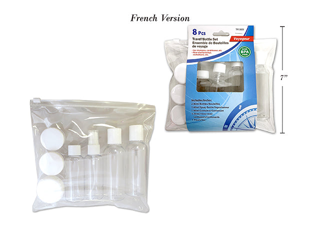 7pcs Travel Bottle Set w/ PVC Resealable Pouch. Colour Sleeve.