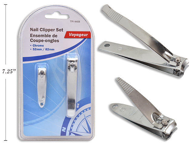 Nail Clipper Set 52mm & 82mm sizes chrome Double blister card