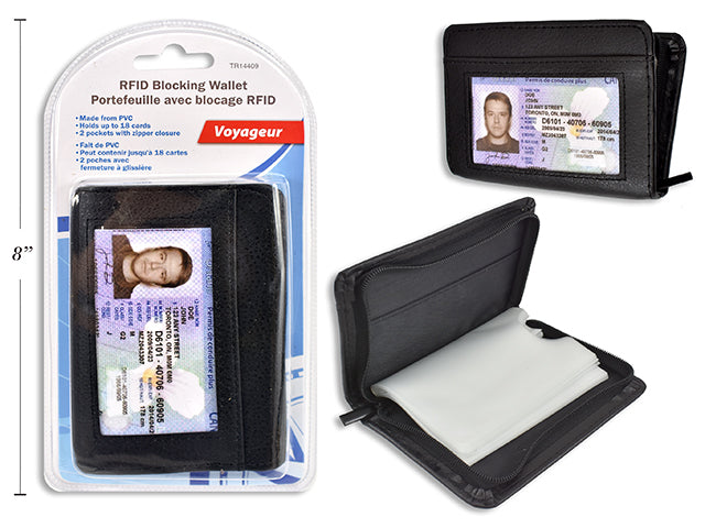 RFID Blocking Wallet PVC holds up to 18 cards + 2 pockets with zipper