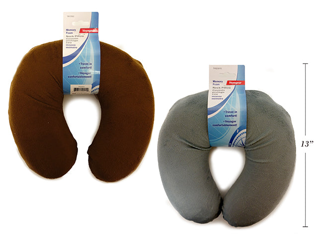 Memory Foam Travel Neck Pillow. 2 Cols: Grey / Brown. Paper Sleeve.