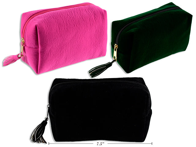 COSMETIC TOILETRY VELVET BAG 19X9X11CM 3 ASST COL. (7.4X3.5X4.3" )