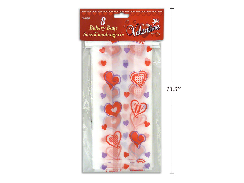 8Pk Valentine Frosted Bakery Bags W-Wire. 10In X 5In X 3In  Pbh