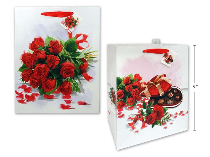 Valentine Matte Glitter Rose Gift Bag Medium