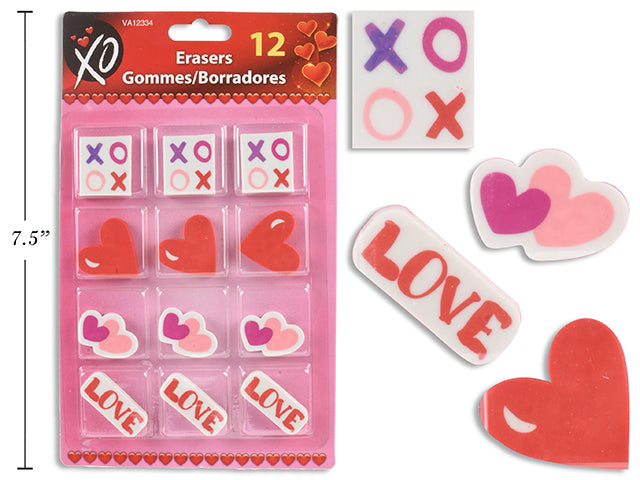 12pk Die-Cut Valentine Eraser. b/c. 4 Asst.