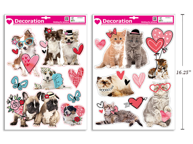 Pet Print Valentine Window Clings. 2 Asst.Styles. Size: 17in x 12in