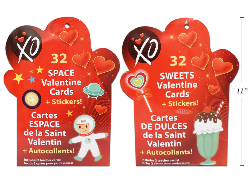 32Pcs Valentines Juvenile Cards W-Stickers. 2 Asst.Styles. Envelope Holder. English Only.