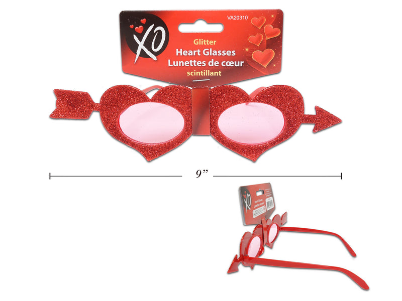 Valentines Glitter Heart Glasses W- Arrow. Red Colour Only. Backer Card.