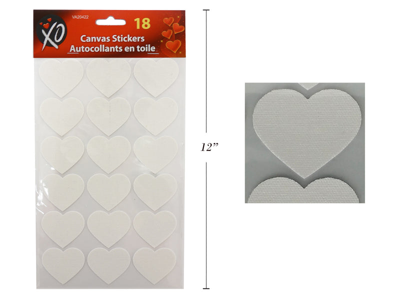 18Pk Valentines White Canvas Heart Stickers. Pbh.