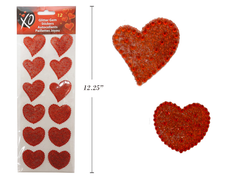 Valentines Glitter Gem Heart Stickers 12 Stickers