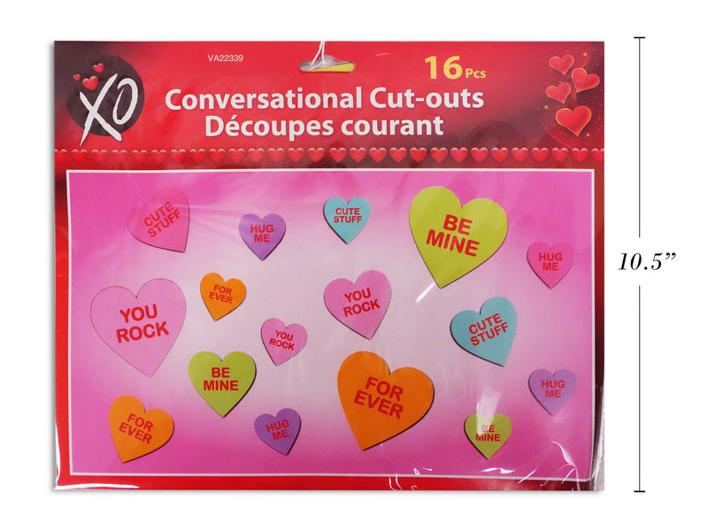 15Pcs Valentines Day Conversational Heart Paper Cut-Out Decorations. Fold-Over Insert.