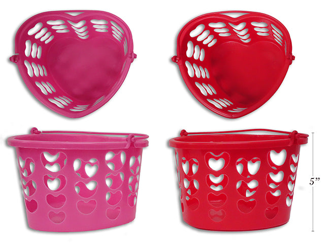 7-3/8in Heart Basket w/ Handle. 2 Cols: Red / Pink. Cht.