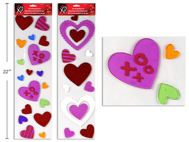 Valentine Gel Cling Banner. Sheet Size: 19.5in(L) x 5.5in(W). 2 Asst. Pbh.