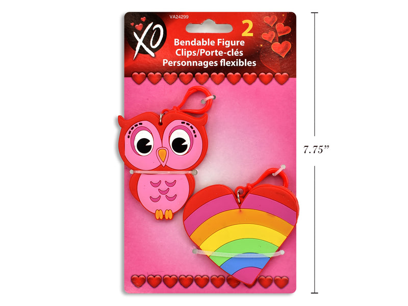 Valentine PVC Figurine Clips Owl Design 2 Pack