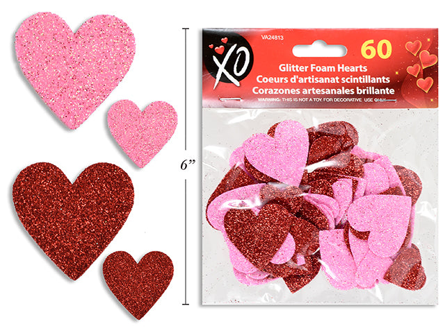 Glitter Eva Foam Craft Hearts 60 Pack